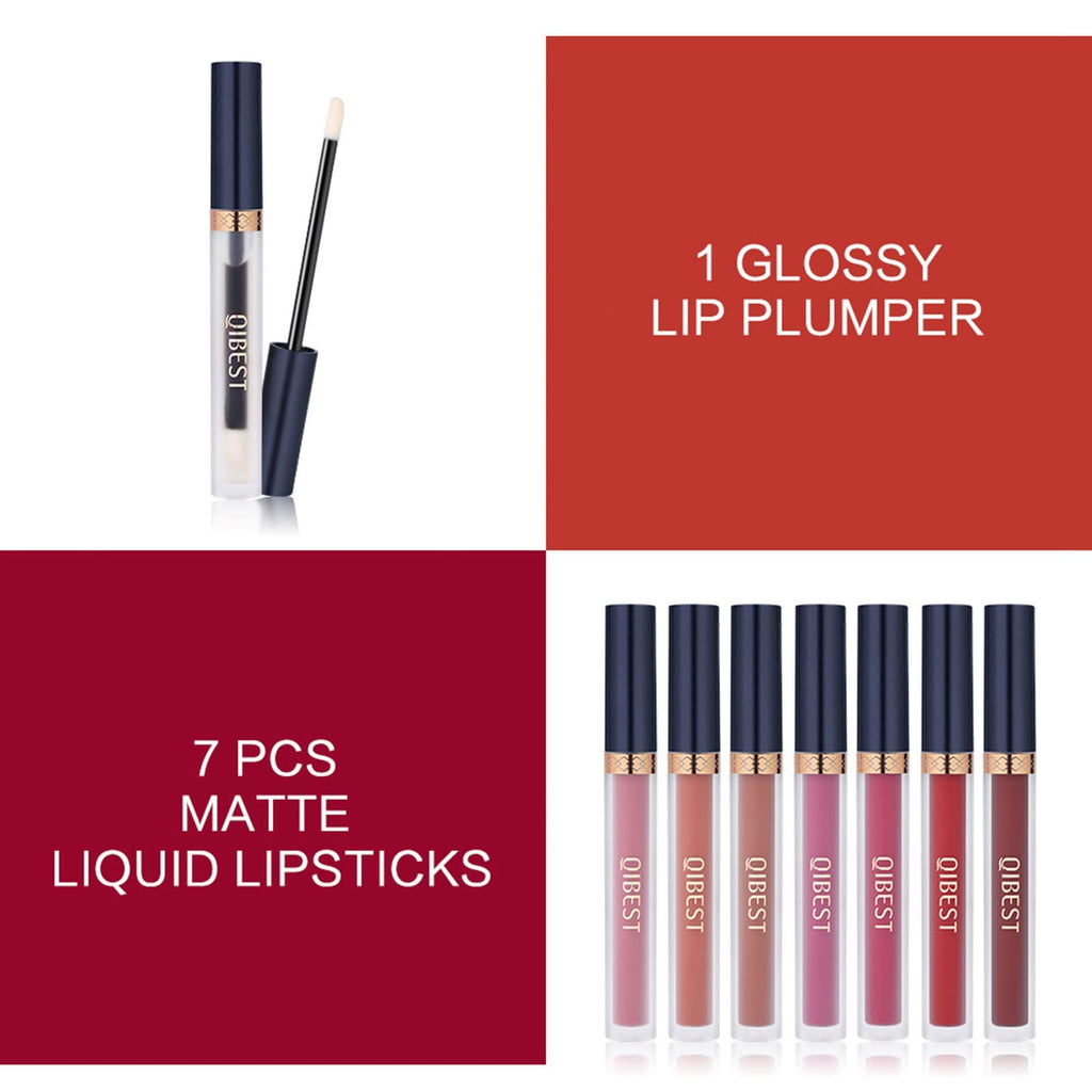 The Aurora Lip Collection by QiBest: 8-Piece Matte & Plumping Set