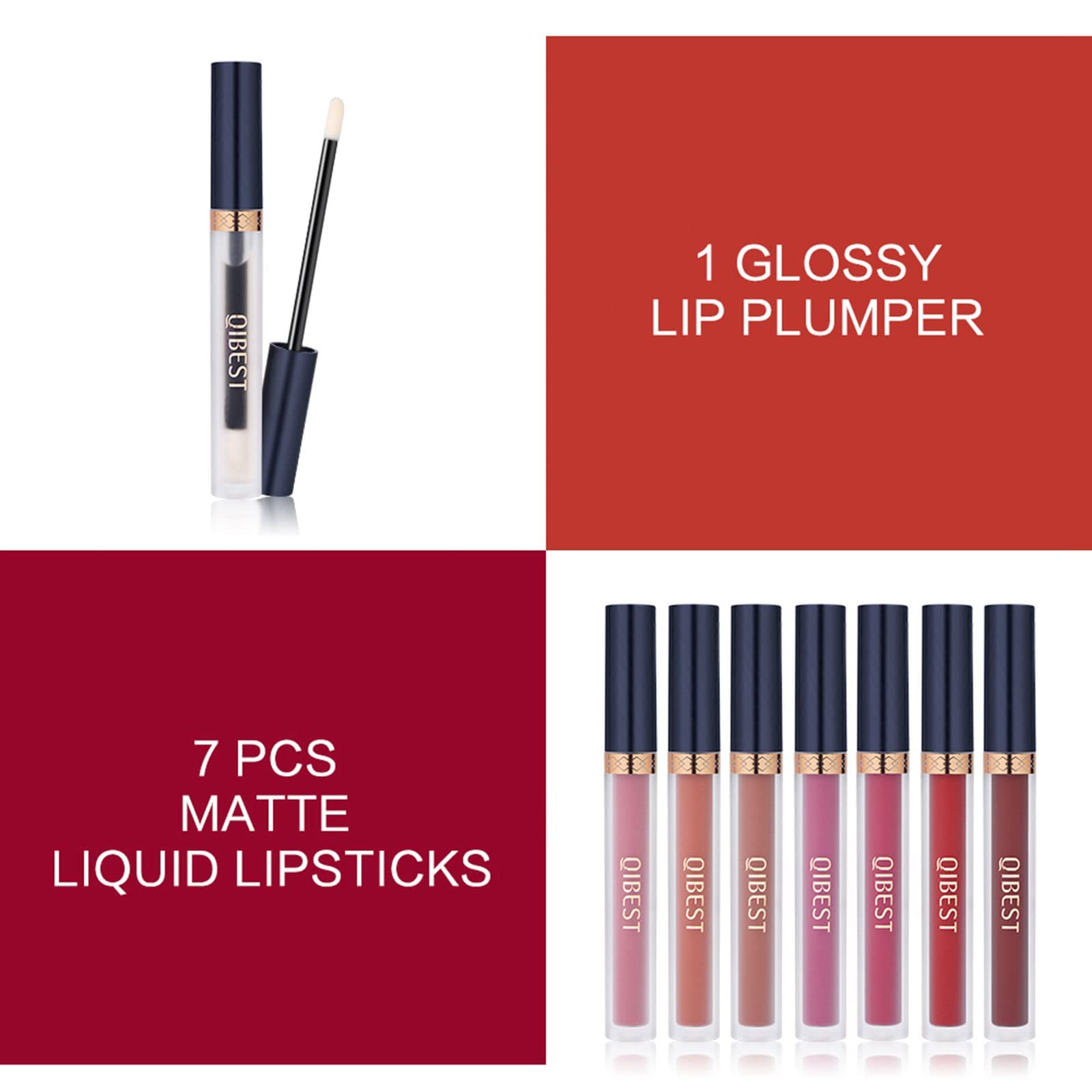 The Aurora Lip Collection by QiBest: 8-Piece Matte & Plumping Set