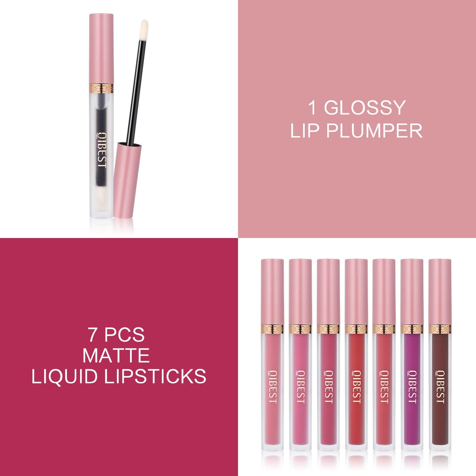 The Aurora Lip Collection by QiBest: 8-Piece Matte & Plumping Set