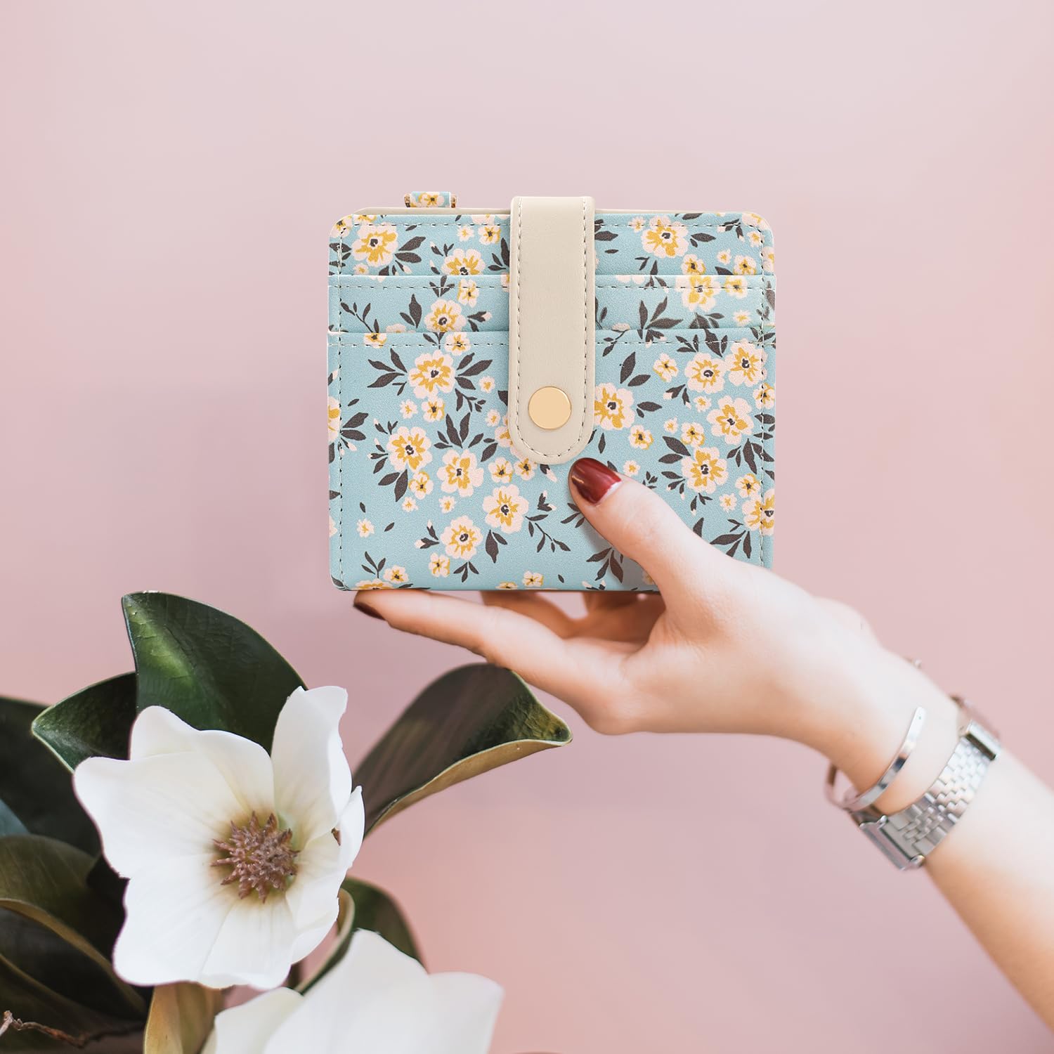 The Aurora Floral Shield: Premium RFID-Protected Leather Wallet