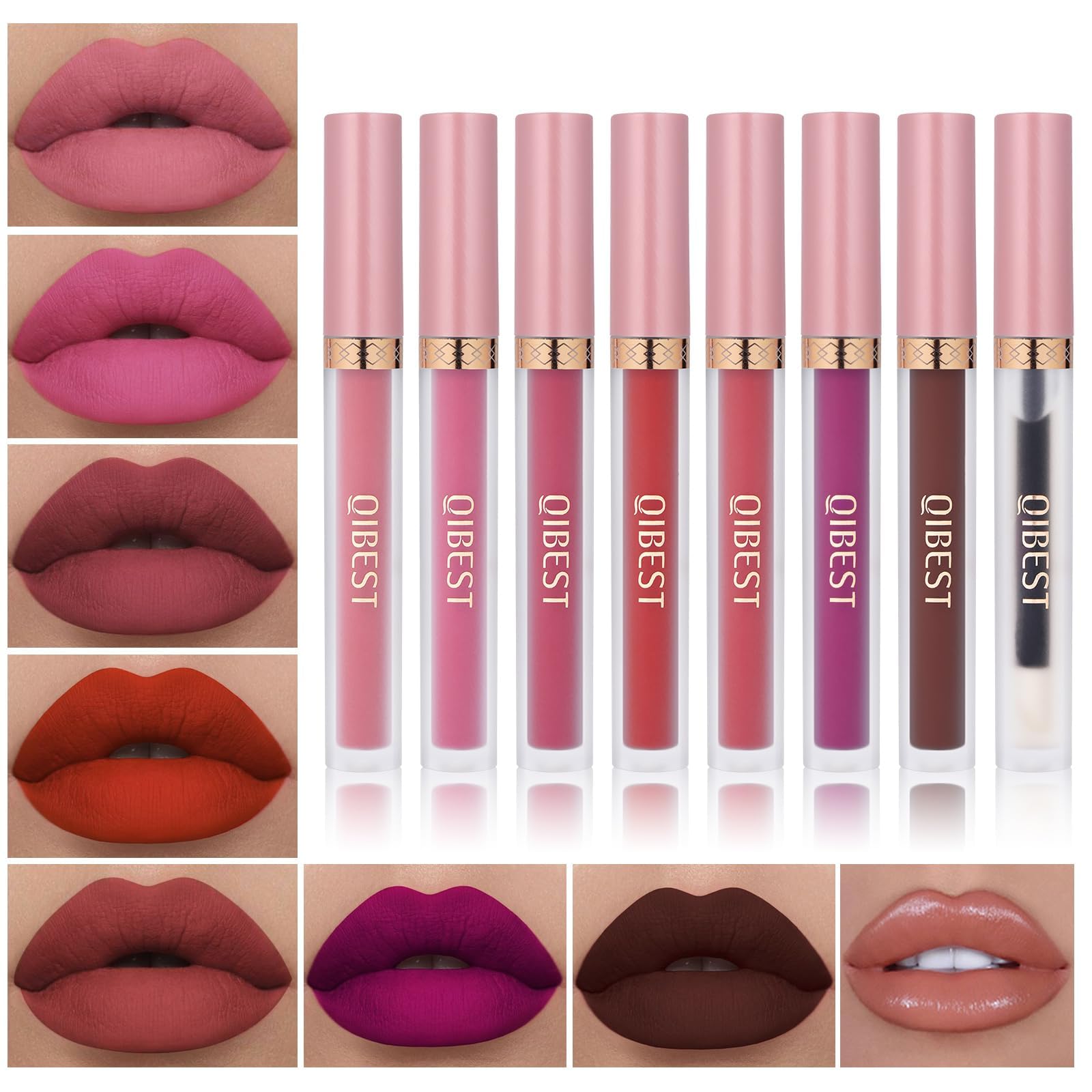 The Aurora Lip Collection by QiBest: 8-Piece Matte & Plumping Set