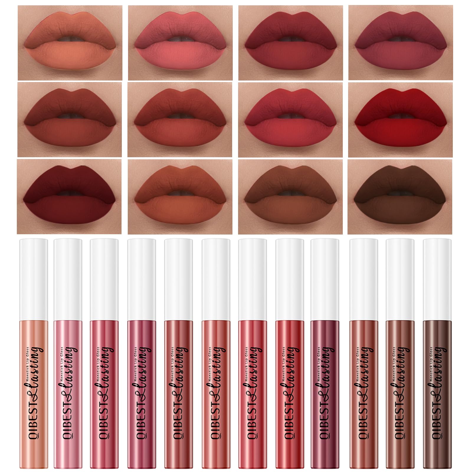 The Aurora Lip Collection by QiBest: 8-Piece Matte & Plumping Set