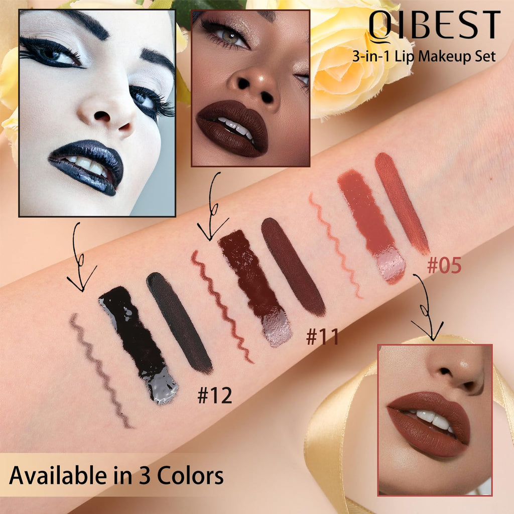 The Aurora Lip Collection by QiBest: 8-Piece Matte & Plumping Set