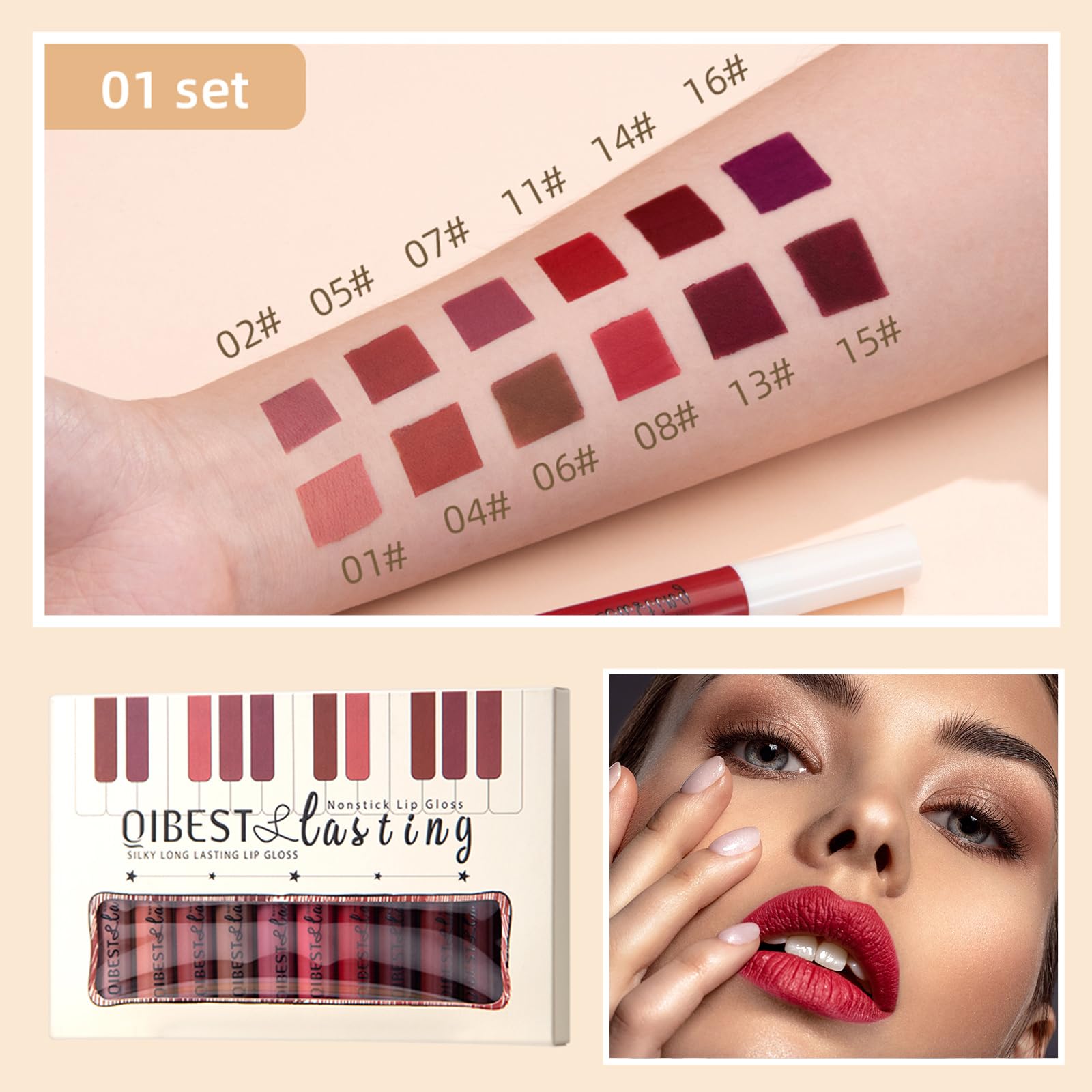 The Aurora Lip Collection by QiBest: 8-Piece Matte & Plumping Set