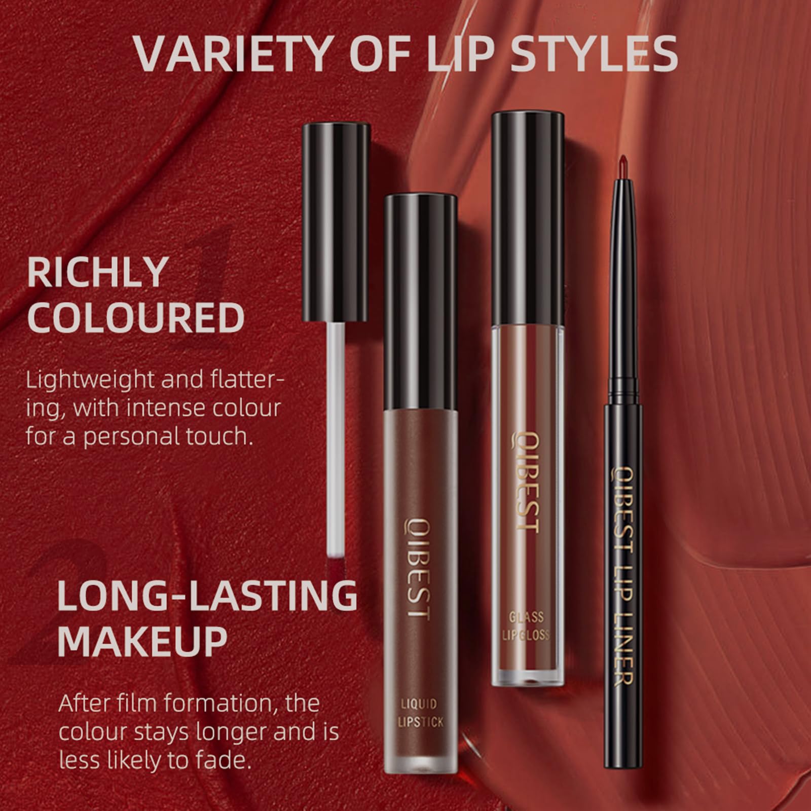 The Aurora Lip Collection by QiBest: 8-Piece Matte & Plumping Set