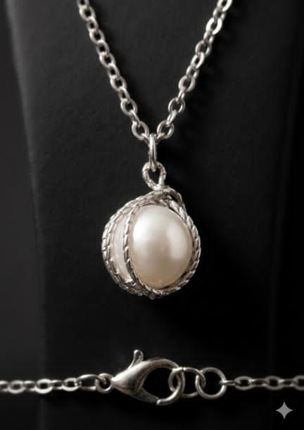 Handmade Finnish Aura Pearl Pendant – Stainless Steel & Nordic Elegance