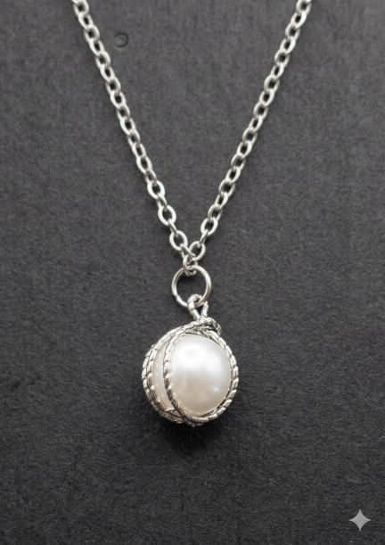 Handmade Finnish Aura Pearl Pendant – Stainless Steel & Nordic Elegance