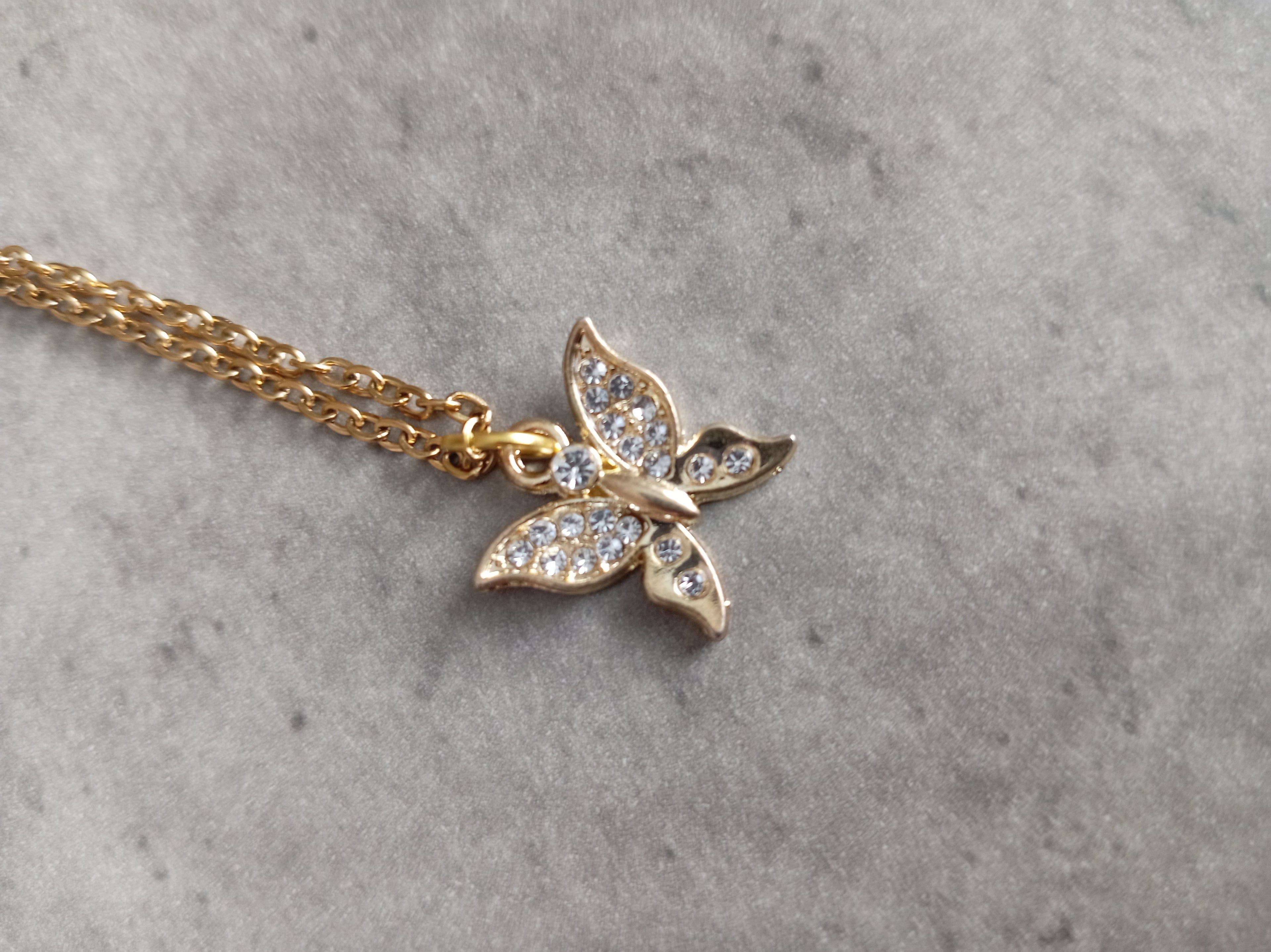 Handmade Butterfly Necklace with Sparkling Crystals – Gold-Toned Stainless Steel