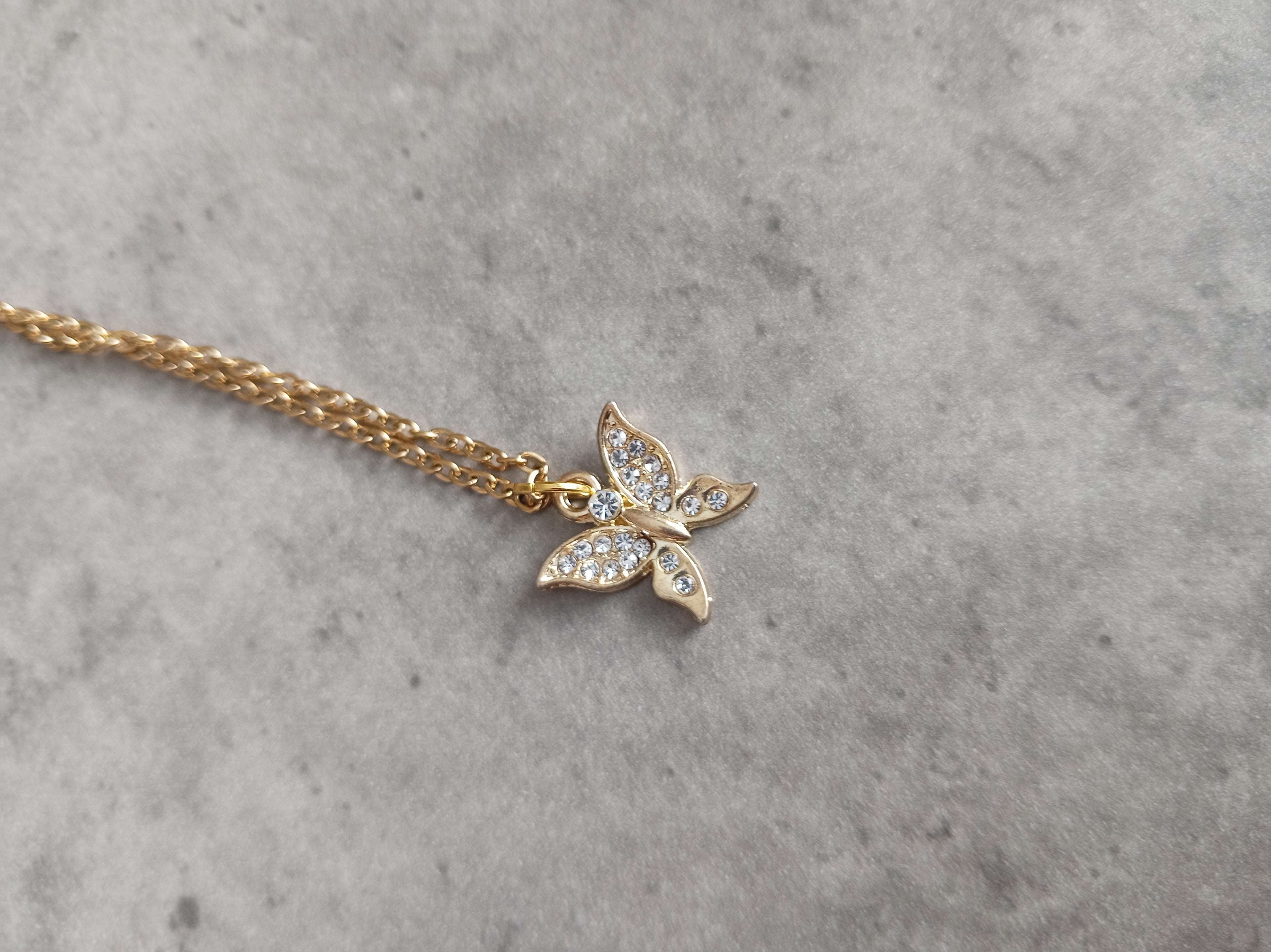 Handmade Butterfly Necklace with Sparkling Crystals – Gold-Toned Stainless Steel