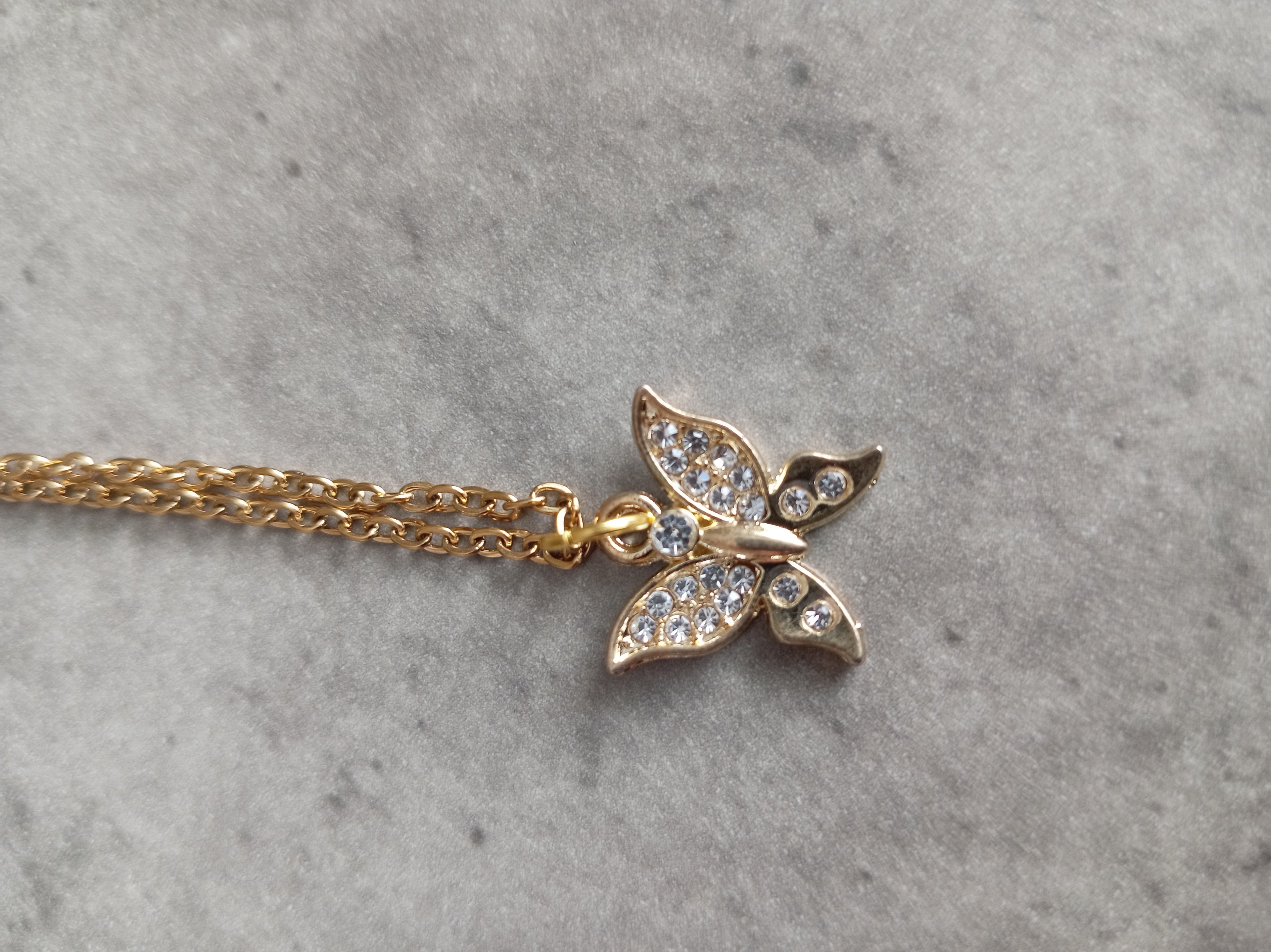 Handmade Butterfly Necklace with Sparkling Crystals – Gold-Toned Stainless Steel