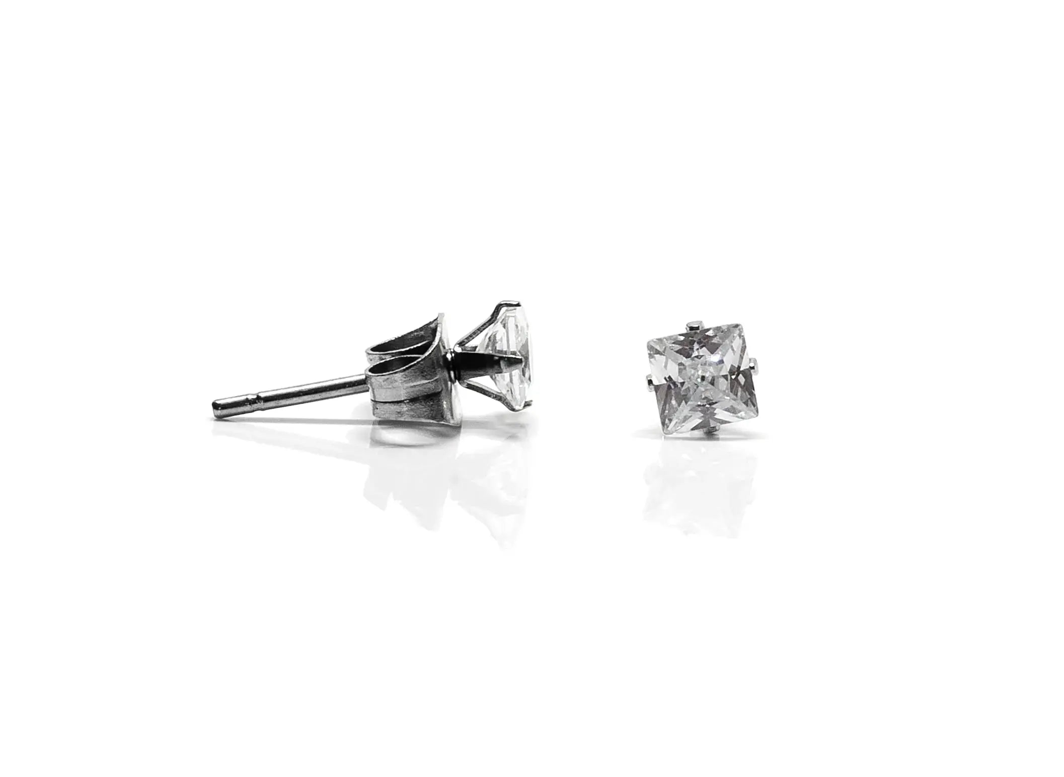 Princess Cut Sparkle Studs – 5mm Square Surgical Steel Earrings