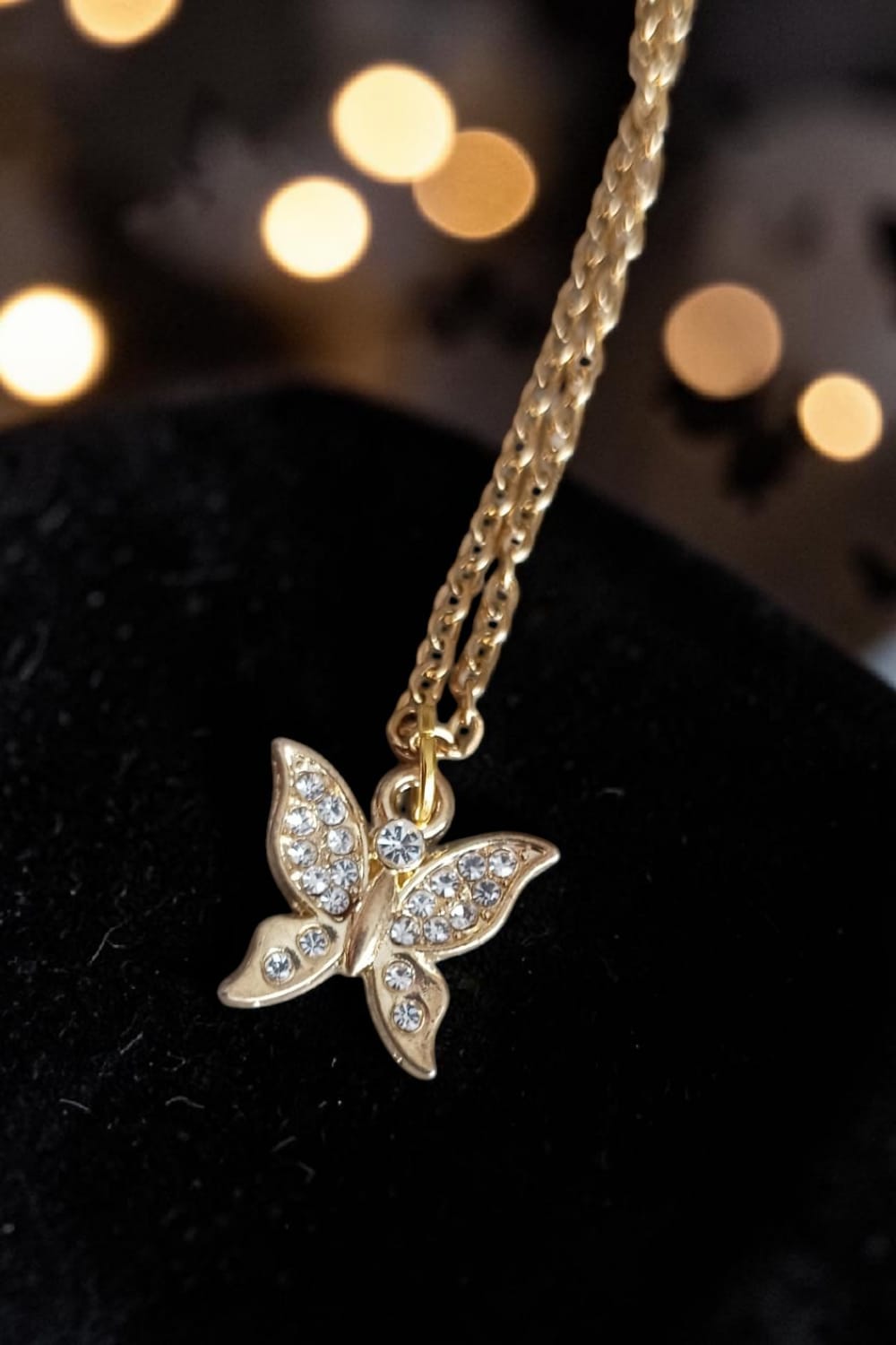 Handmade Butterfly Necklace with Sparkling Crystals – Gold-Toned Stainless Steel