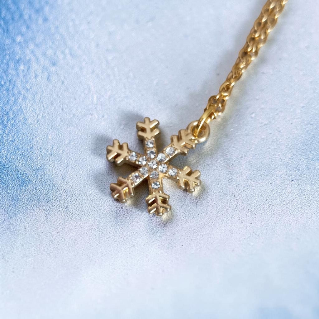 Handmade Gold Snowflake Necklace – Sparkling Crystals