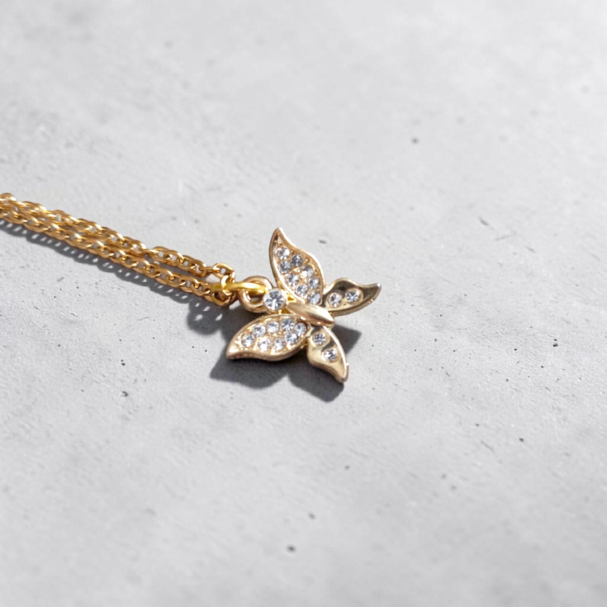 Handmade Butterfly Necklace with Sparkling Crystals – Gold-Toned Stainless Steel