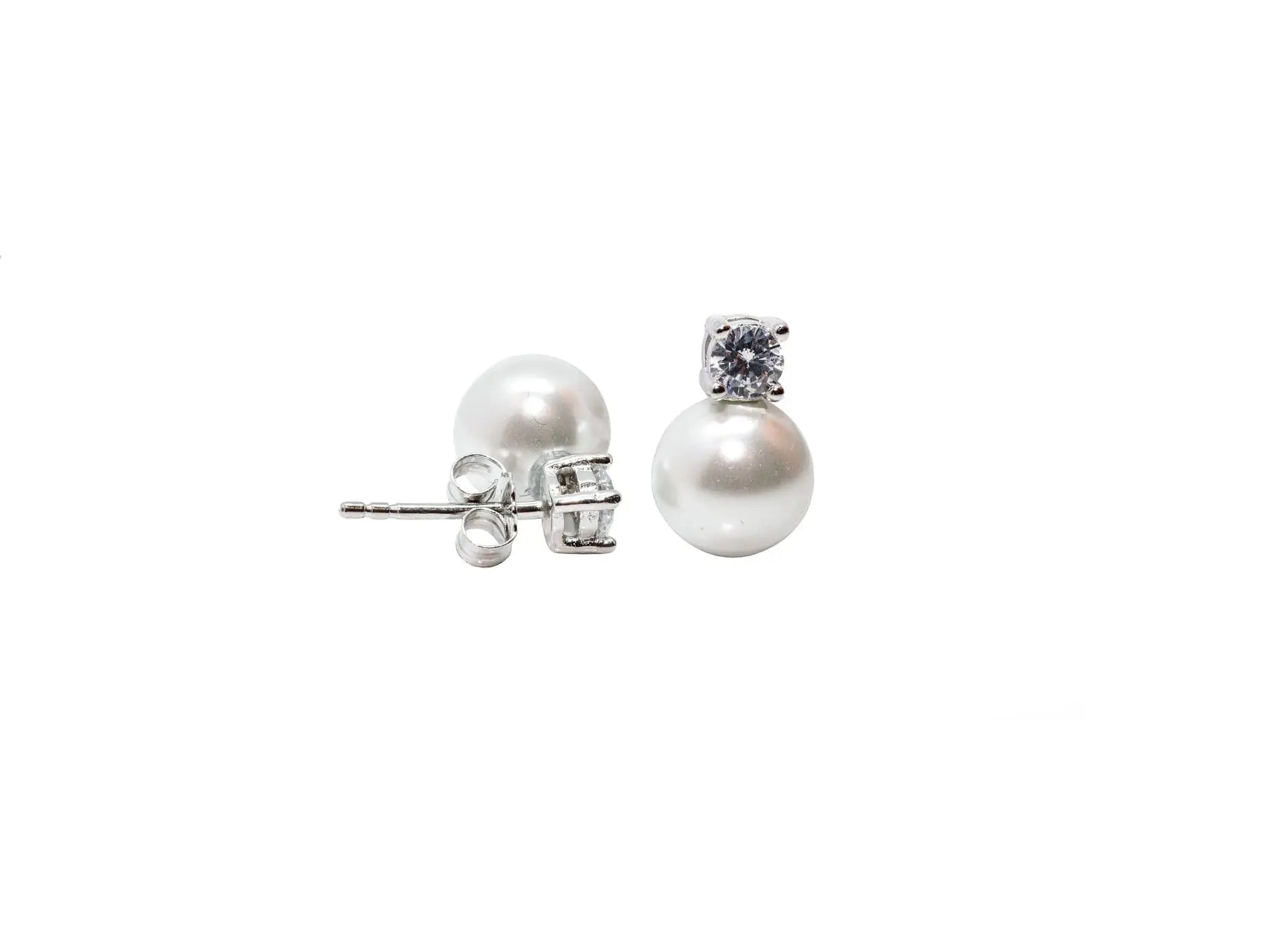 Vanamola Pearl & Zirconia Earrings – Rhodium-Plated 925 Sterling Silver