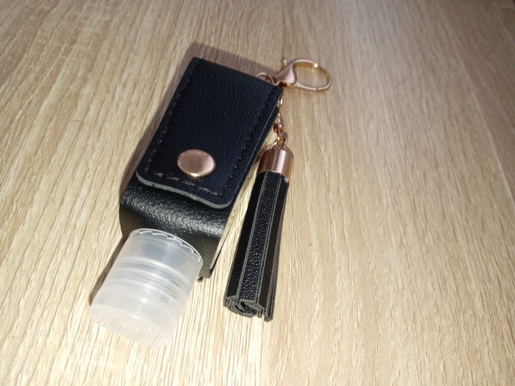 The Onyx Shield – Faux Leather Hand Sanitizer Keychain