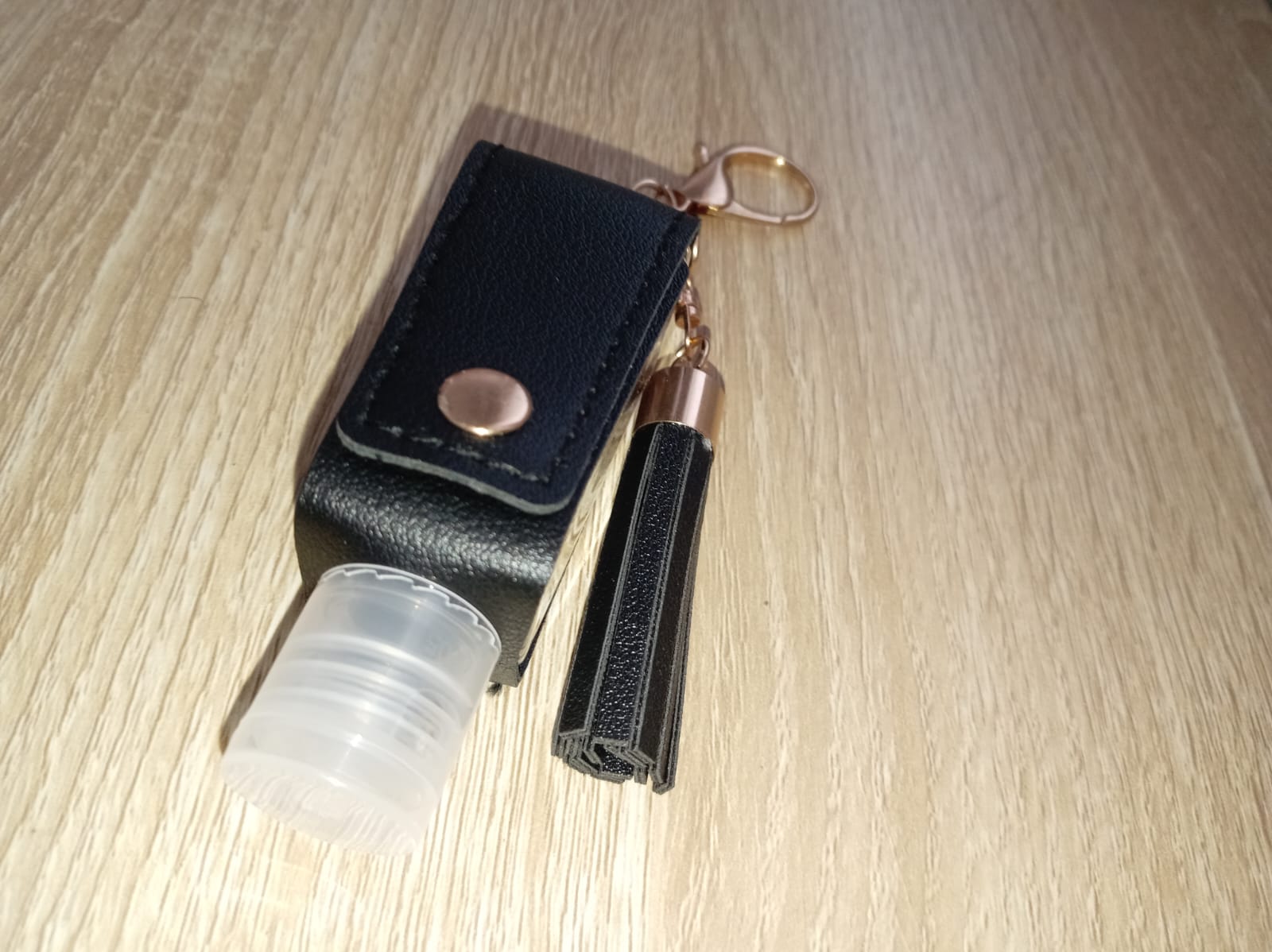 The Onyx Shield – Faux Leather Hand Sanitizer Keychain