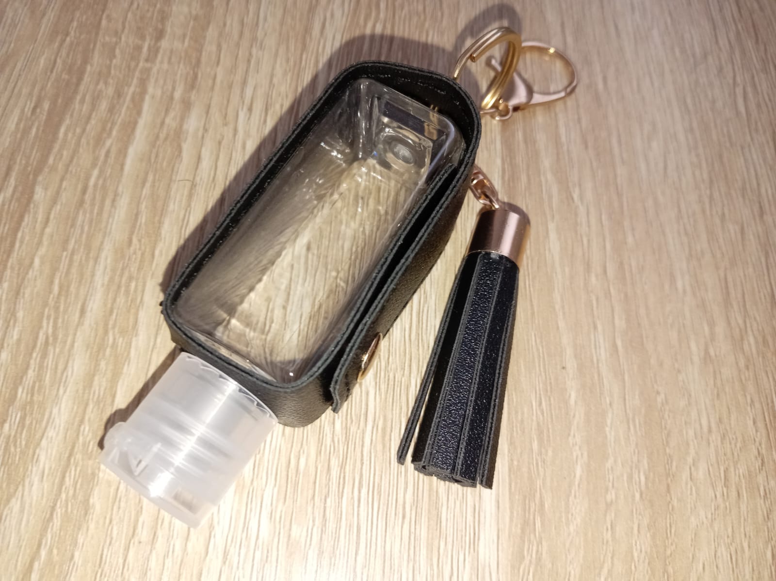 The Onyx Shield – Faux Leather Hand Sanitizer Keychain